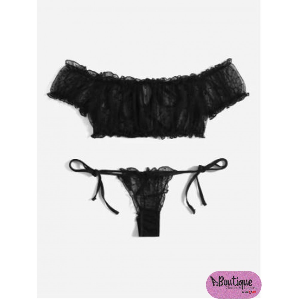 Conjunto de lencería de malla ribete en forma de lechuga