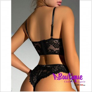 Conjunto de lencería con encaje floral con aro con liga con 1 par medias