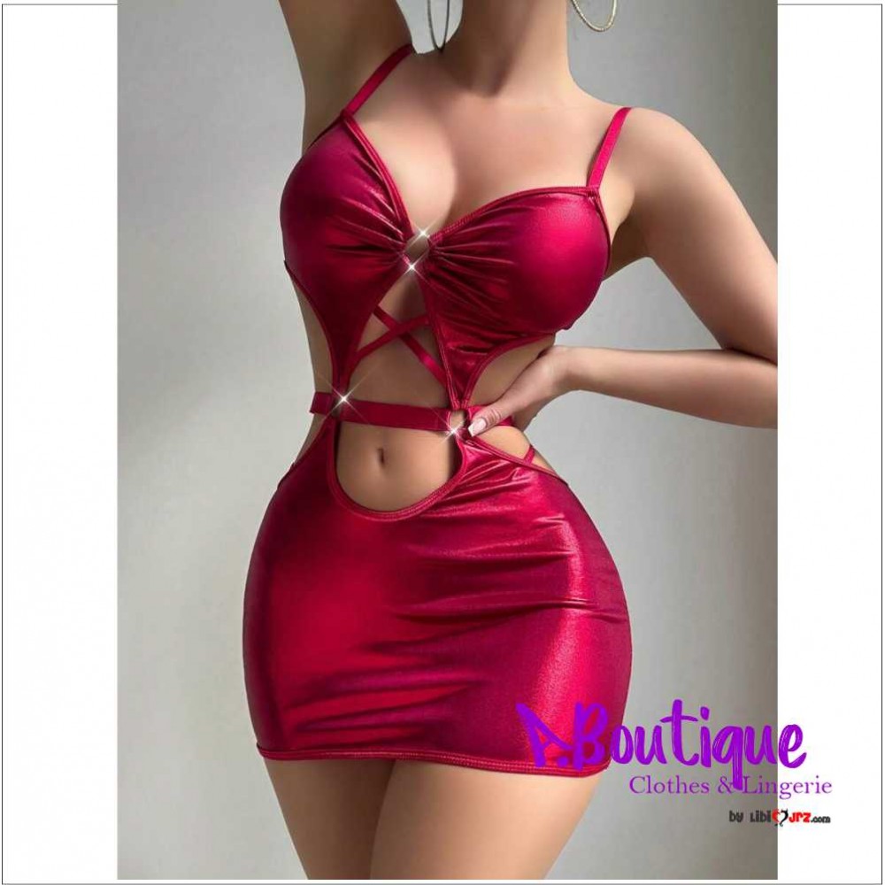  Conjunto de 2 piezas Vestido mini ajustado con recortes brillantes y tanga