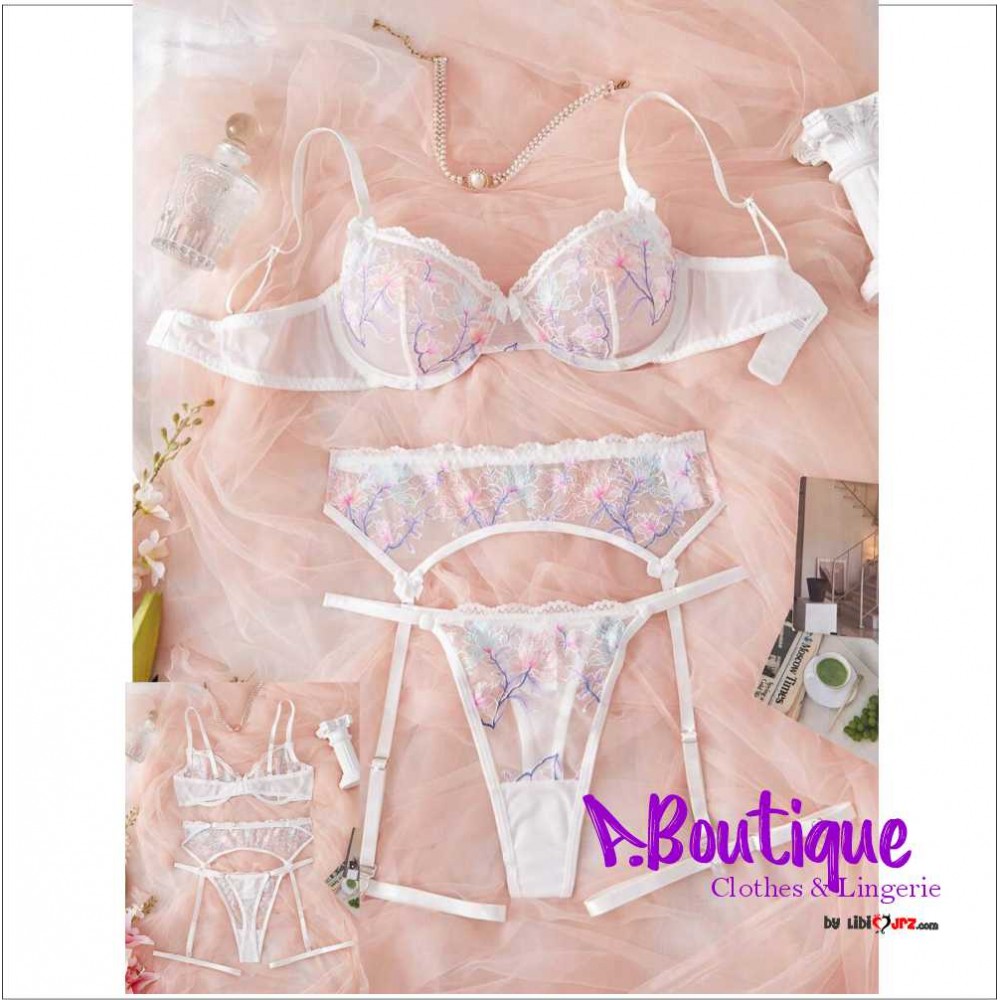 Conjunto de ropa interior sexy de mujer de 5 piezas con estampado