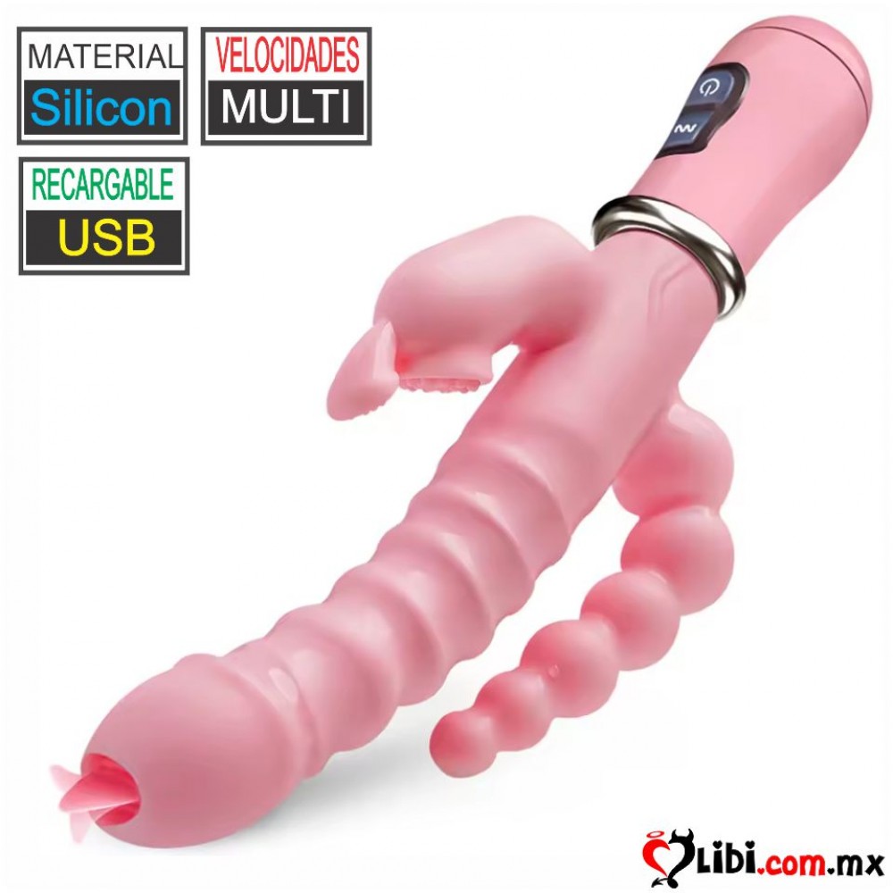 Sexshop Consolador vibrador 3 en 1 recargable Lamer con lengua vagina y punto G, clítoris, estimulador Anal vaginal, mas