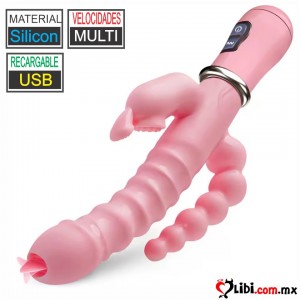 Sexshop Consolador vibrador 3 en 1 recargable Lamer con lengua vagina y punto G, clítoris, estimulador Anal vaginal, mas